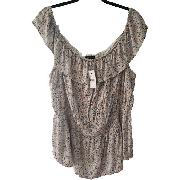 Lane Bryant Illusion Top Blouse Smocking 22  Floral Ruffle Stretch New - Picture 1 of 7